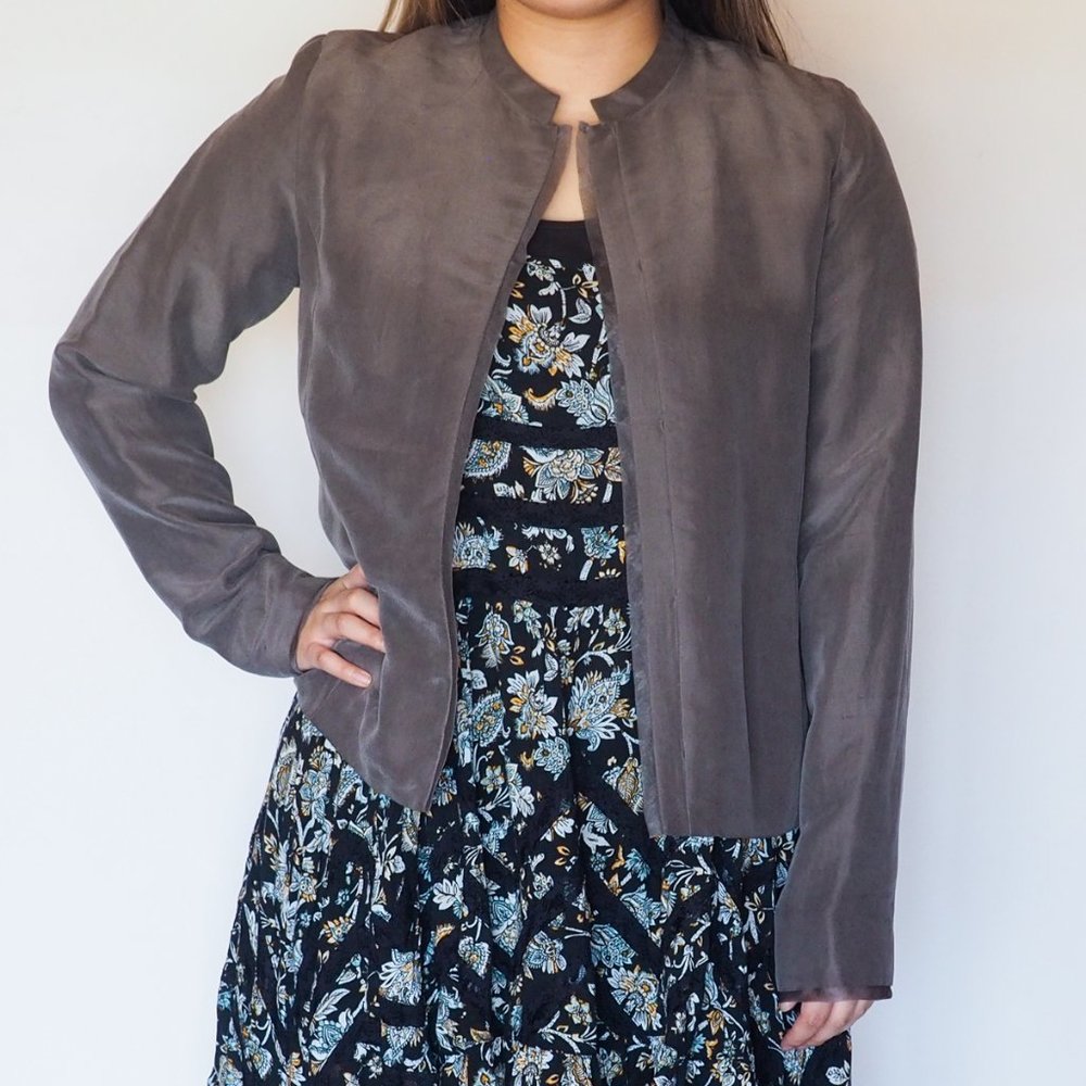 Eileen Fisher Gray Silk Cardigan